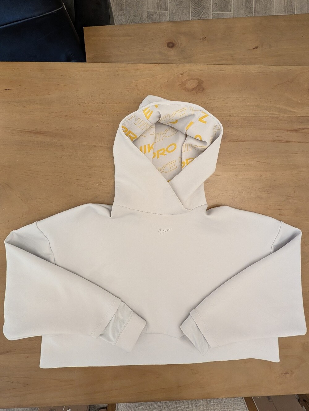 Nike Pro Dri-Fit Grey With Yellow Logo Print Inside The Hood Women's Size Large